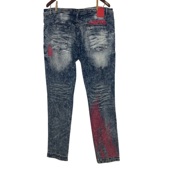 Dreamland Acid Wash Painted Jeans Sz 40x34 Patches Streetwear Bleached - Picture 2 of 7